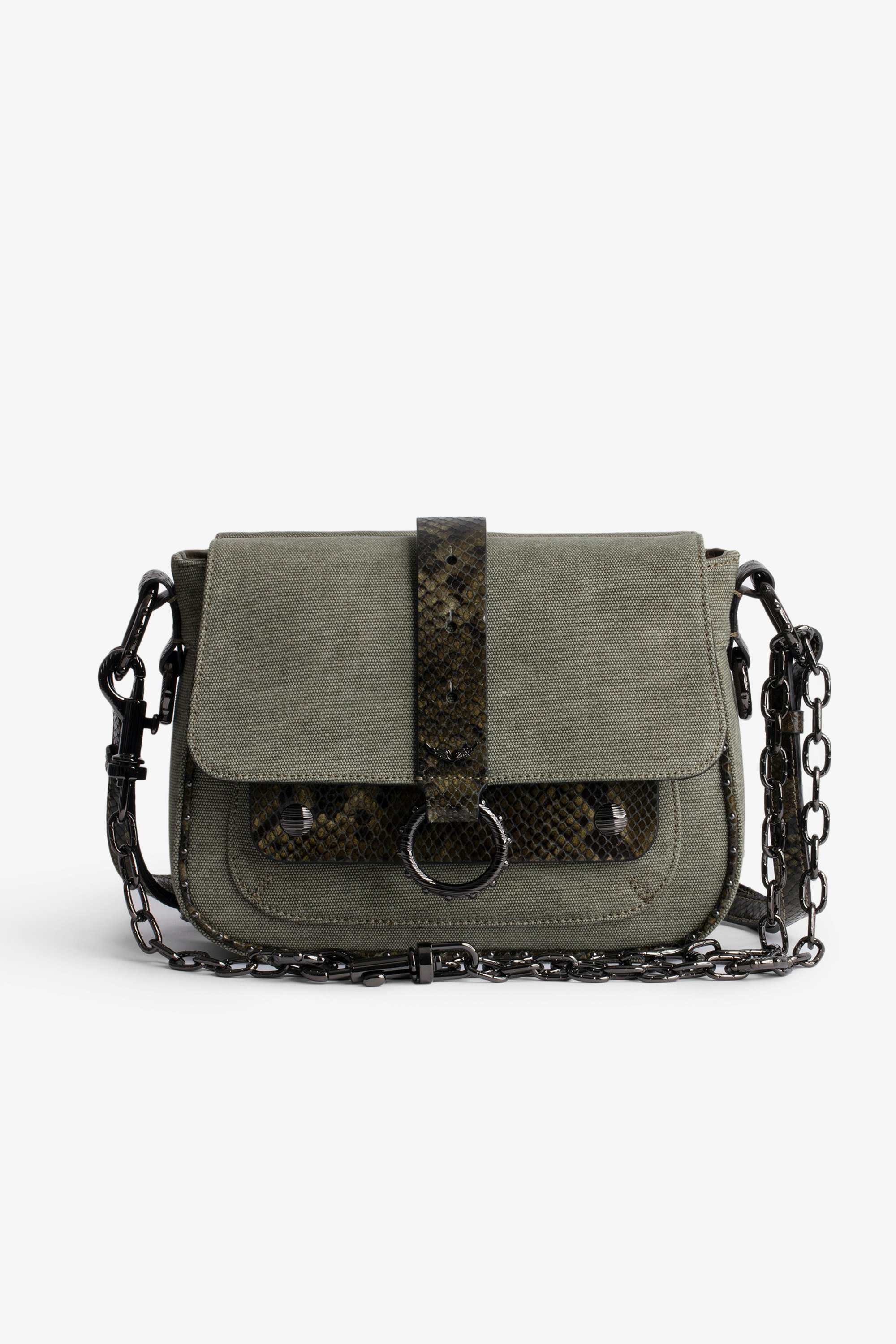 Kate Bag Women's khaki canvas shoulder bag with python panels