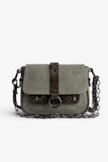 Kate Bag - Women's khaki canvas shoulder bag with python panels