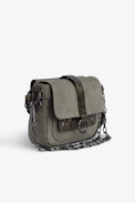Kate Bag - Women's khaki canvas shoulder bag with python panels