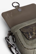 Kate Bag - Women's khaki canvas shoulder bag with python panels