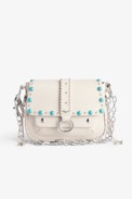 Kate Bag - Women's shoulder bag in ecru leather studded with turquoise gems