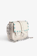 Kate Bag - Women's shoulder bag in ecru leather studded with turquoise gems