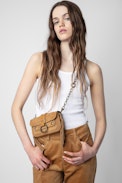 Kate Wallet Bag - Women's small bag in camel fringed suede
