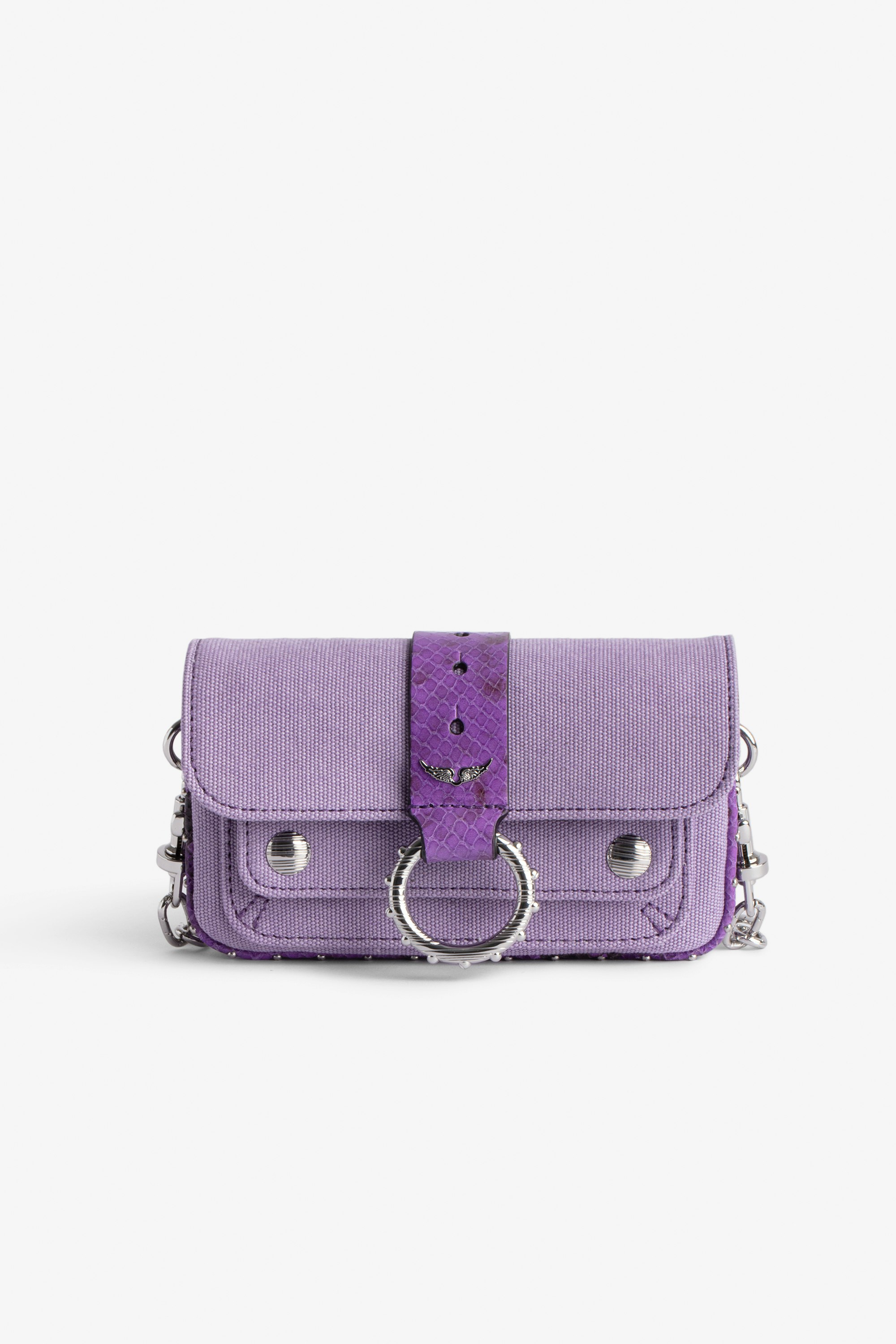 Borsa Kate Wallet Piccola borsa in tela di cotone viola con inserti effetto pitone - Donna