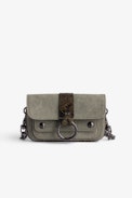 Bolso Kate Wallet - Bolso pequeño caqui de lona de algodón para mujer con ribetes y presilla con estampado de pitón