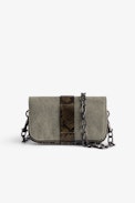 Bolso Kate Wallet - Bolso pequeño caqui de lona de algodón para mujer con ribetes y presilla con estampado de pitón