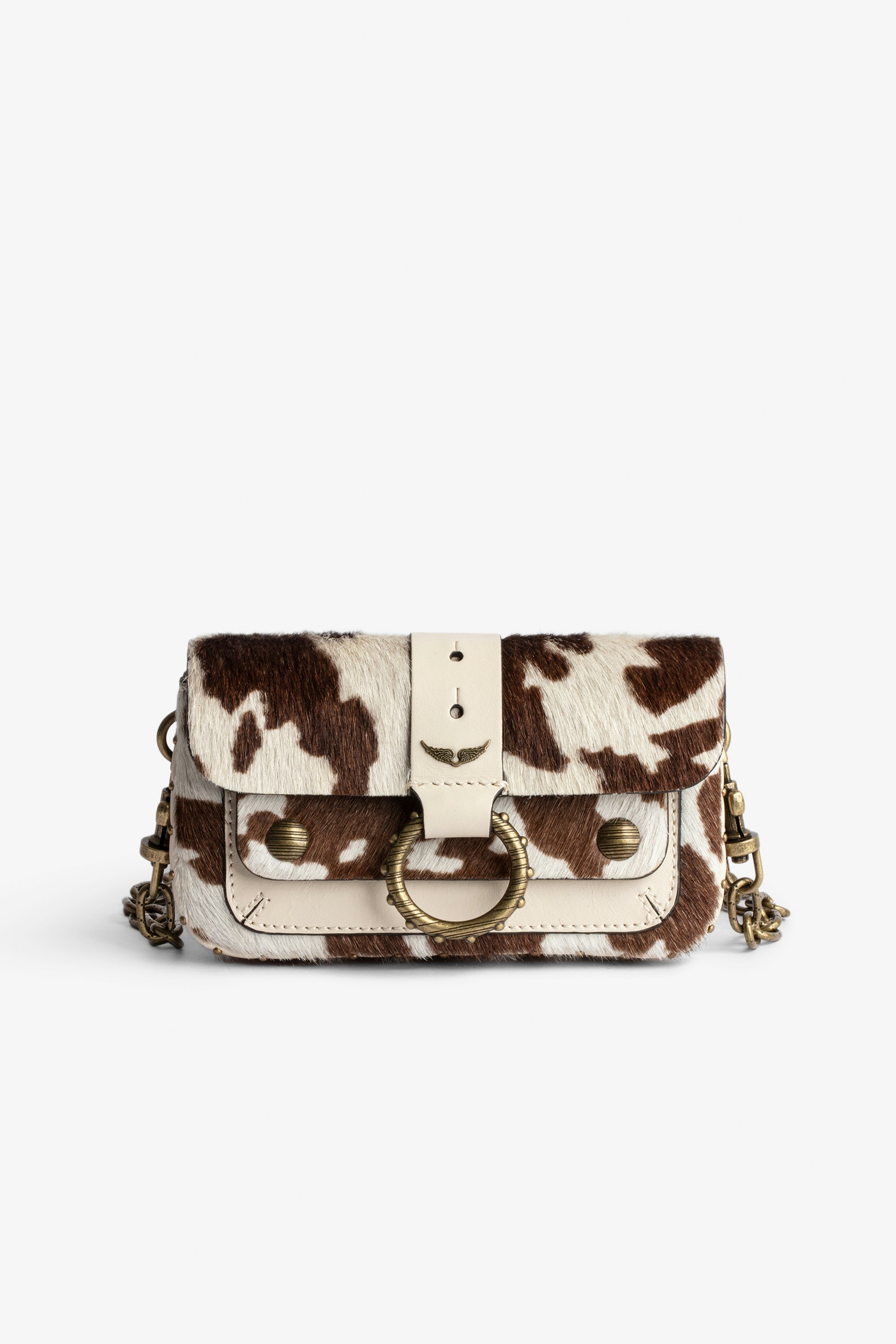 Kate Wallet Bag Women’s small bag in brown and white pony-effect leather and with a metal chain