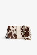 Kate Wallet Bag - Women’s small bag in brown and white pony-effect leather and with a metal chain