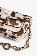 Kate Wallet Bag - Women’s small bag in brown and white pony-effect leather and with a metal chain