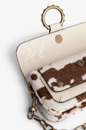 Kate Wallet Bag - Women’s small bag in brown and white pony-effect leather and with a metal chain