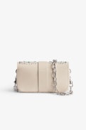 Kate Wallet Bag - Women’s small bag in ecru leather studded with turquoise-blue stones