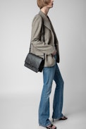 ZV Initiale Le City Bag - Women’s bag in black latticework leather with a shoulder strap and ZV clasp