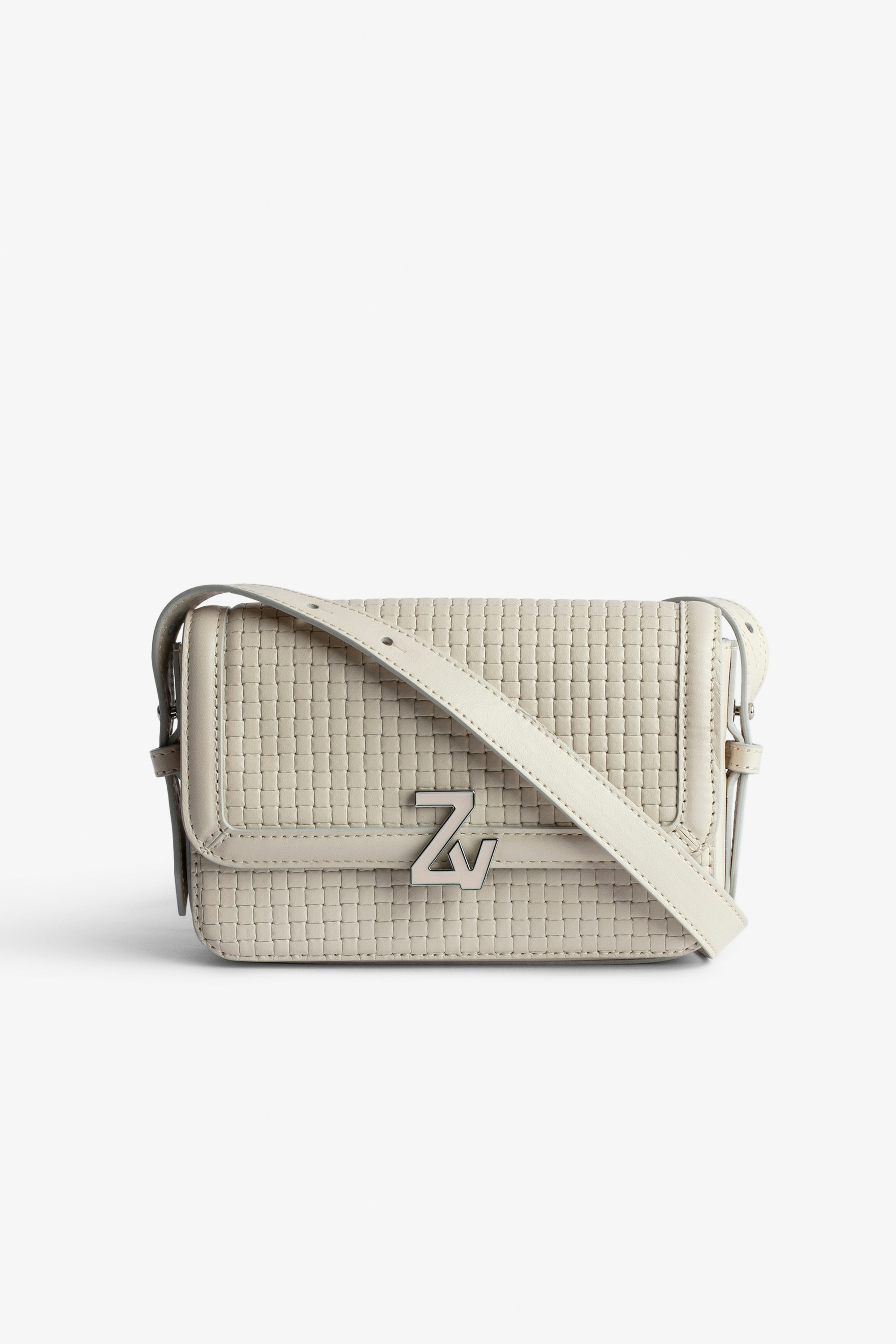 Tasche ZV Initiale Le Mini  Kleine Damen-Handtasche aus geflochtenem Leder in Ecru mit Schulterriemen und ZV-Schließe