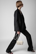 Le Mini ZV Initiale Bag  - Women’s small bag in ecru latticework leather with a shoulder strap and ZV clasp