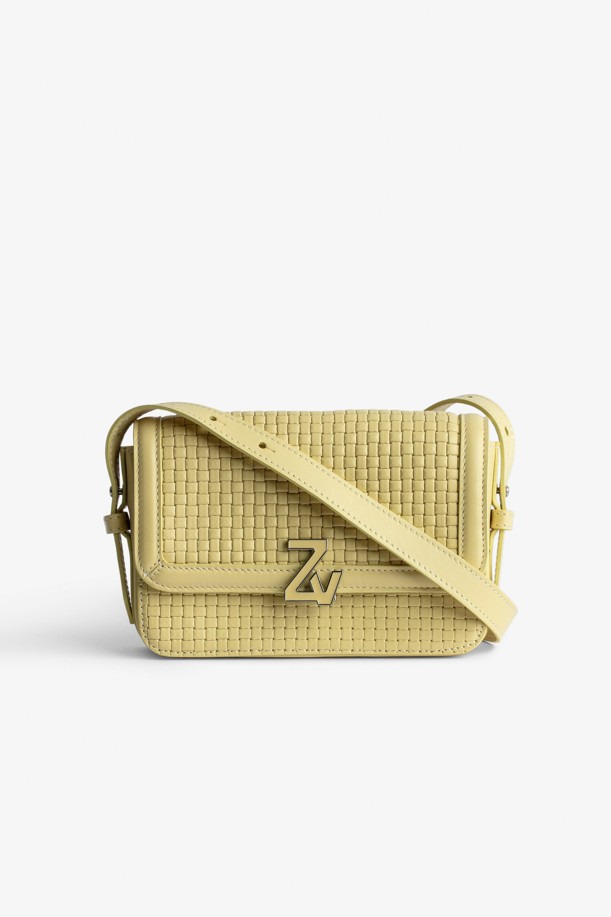 Borsa ZV Initiale Le Mini  Piccola borsa in pelle intrecciata gialla con tracolla e fermaglio ZV - Donna