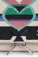 Rock Clutch - Women’s clutch in ecru leather with multicolour beads and a double leather-and-metal chain