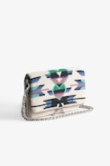 Rock Clutch - Women’s clutch in ecru leather with multicolour beads and a double leather-and-metal chain