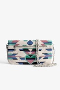 Rock Clutch - Women’s clutch in ecru leather with multicolour beads and a double leather-and-metal chain