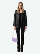 Rock Soft Savage Pochette - Violette Clutch aus Leder in Python-Optik mit Doppelkette aus Leder und Metall.