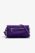 Velvet Rock Nano Clutch - Women’s Rock Nano clutch in violet velvet with leather and chain shoulder strap, embellished with a wings charm and stars