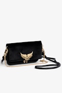 Velvet Rock Nano Clutch - Women’s Rock Nano clutch in black velvet with leather and chain shoulder strap, embellished with a wings charm and stars