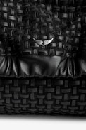 Rockyssime Bag - Women’s bag in black latticework leather with gathered closure and metal chain