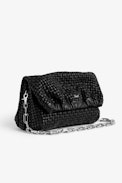 Rockyssime Bag - Women’s bag in black latticework leather with gathered closure and metal chain