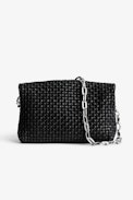 Rockyssime Bag - Women’s bag in black latticework leather with gathered closure and metal chain