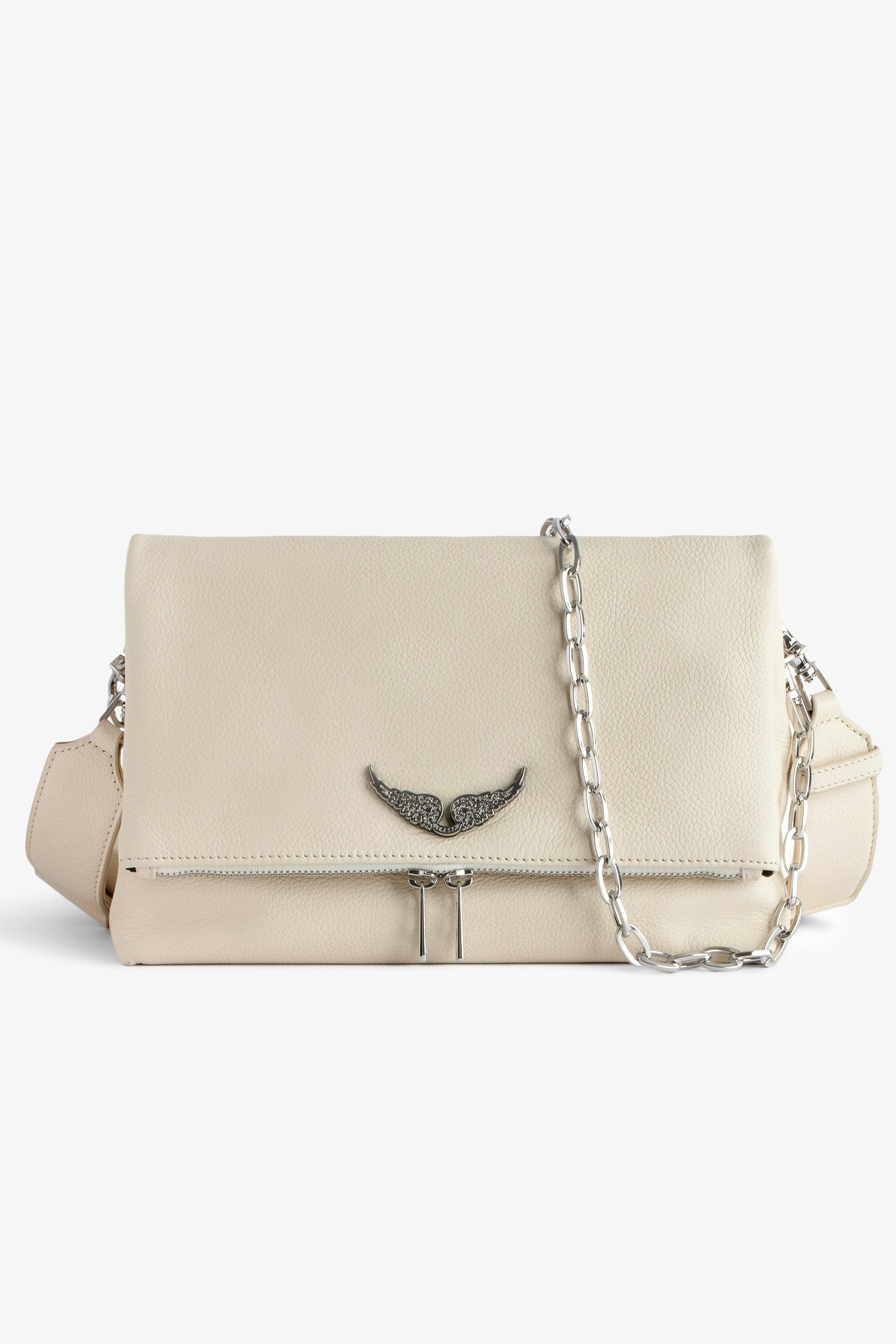 Swing Your Wings Rocky Bag - Women’s white leather Rocky bag with silver-toned metal shoulder strap