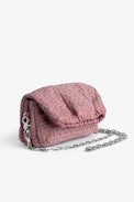 Rockyssime XS Bag - Women’s small bag in pink latticework leather with gathered closure and metal chain