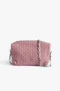 Rockyssime XS Bag - Women’s small bag in pink latticework leather with gathered closure and metal chain