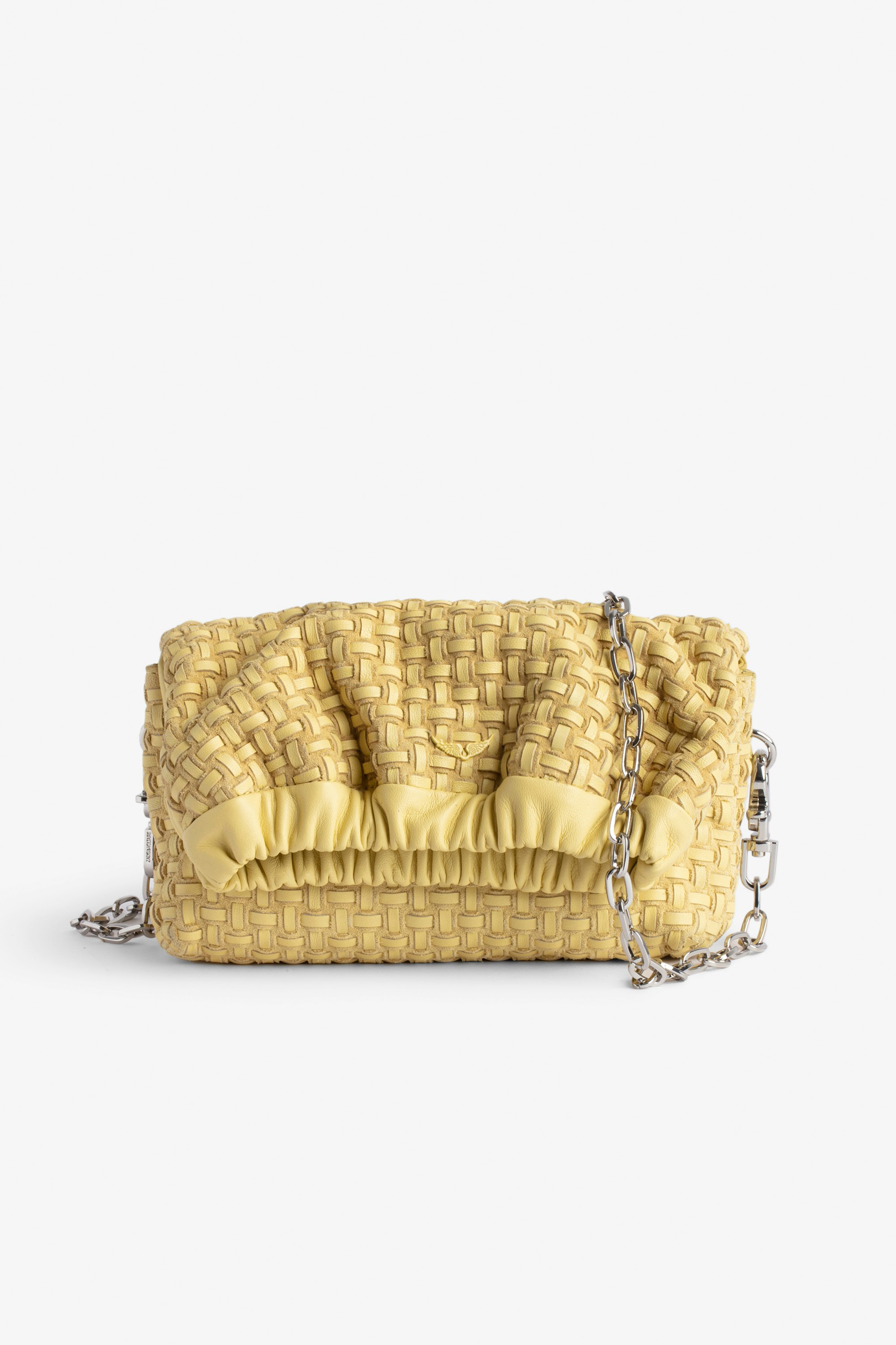 Rockyssime XS Bag Women’s small bag in yellow latticework leather with gathered closure and metal chain