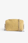 Rockyssime XS Bag - Women’s small bag in yellow latticework leather with gathered closure and metal chain