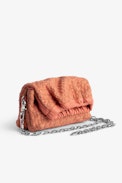 Rockyssime XS Bag - Women’s small bag in orange latticework leather with gathered closure and metal chain