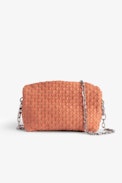 Rockyssime XS Bag - Women’s small bag in orange latticework leather with gathered closure and metal chain