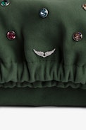 Rockyssime XS Bag - Women’s small bag in khaki suede studded with multicolour crystals