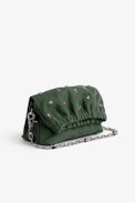Rockyssime XS Bag - Women’s small bag in khaki suede studded with multicolour crystals