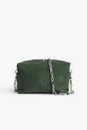 Rockyssime XS Bag - Women’s small bag in khaki suede studded with multicolour crystals