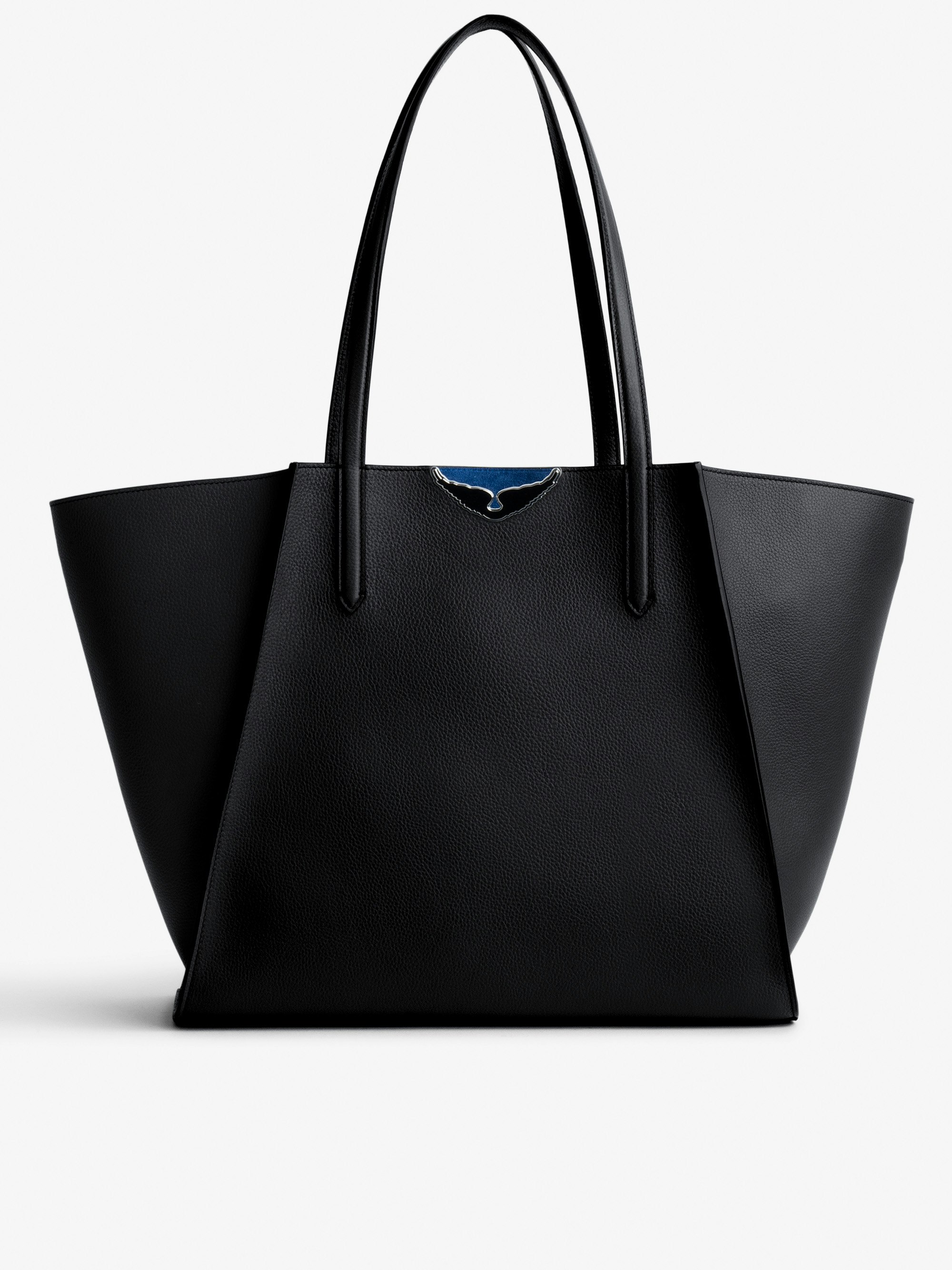 Le Borderline Bag - Women’s tote bag in black grained leather and blue suede with black lacquered wings