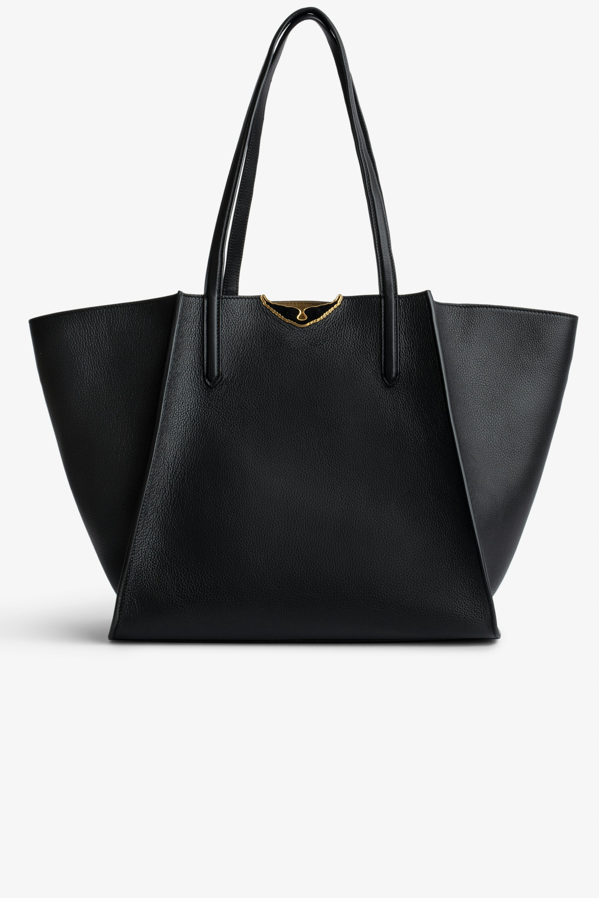 Tasche Le Borderline Damen-Shopper zum Wenden aus schwarzem, genarbtem Leder und khakifarbenem Veloursleder mit schwarz lackierten Flügeln