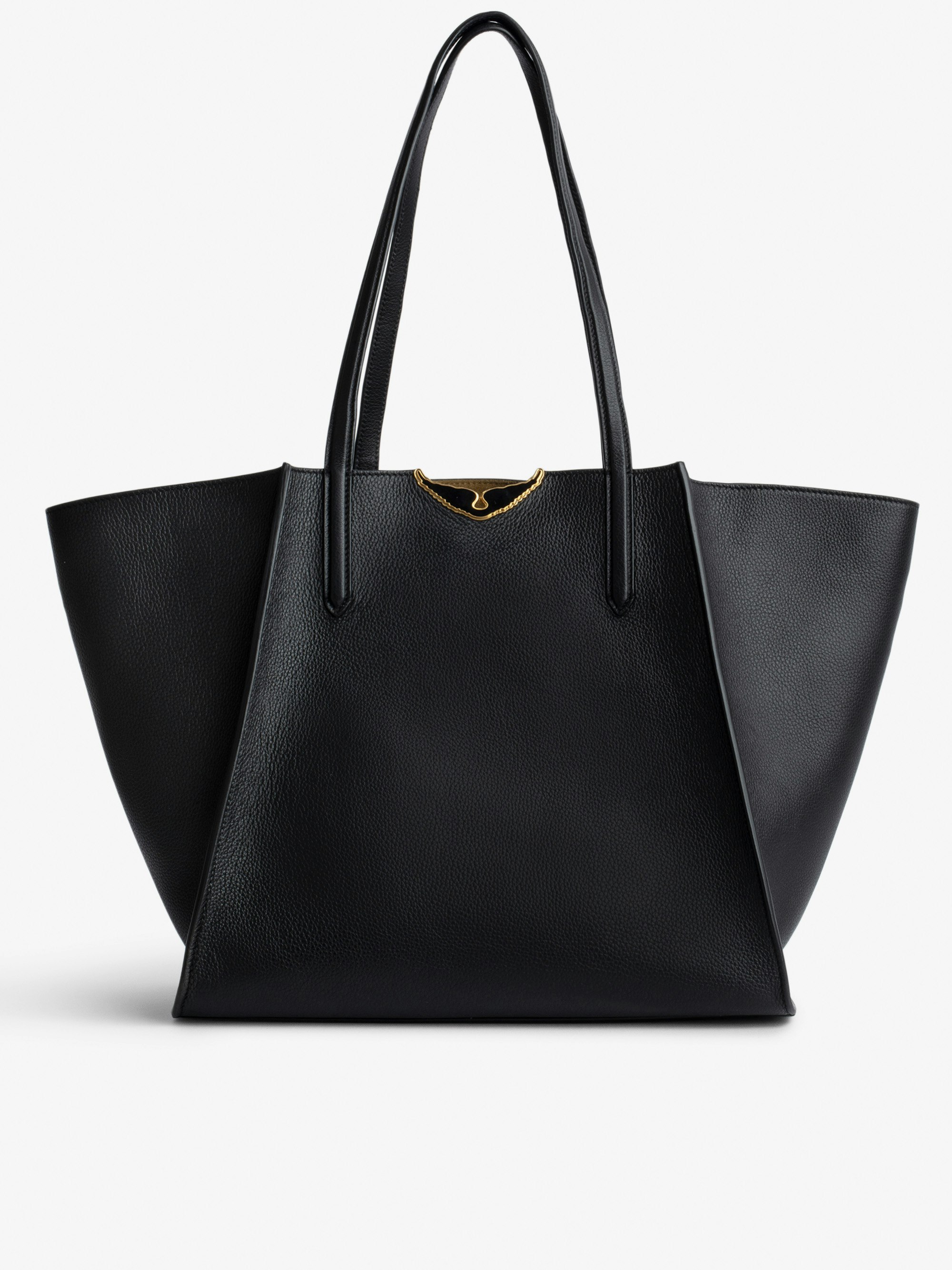 Le Borderline Bag - Women's tote bag in black grained leather and khaki suede with black lacquered wings.