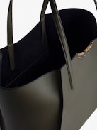 Le Borderline Bag - Women's khaki grained leather and navy blue suede tote bag with gold lacquered wings.