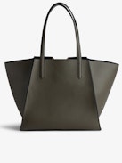 Le Borderline Bag - Women's khaki grained leather and navy blue suede tote bag with gold lacquered wings.