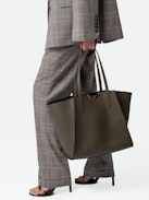 Le Borderline Bag - Women's khaki grained leather and navy blue suede tote bag with gold lacquered wings.