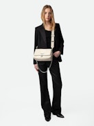 Rocky Soft Savage Bag - Women’s bag in ecru python-effect leather with a chain shoulder strap