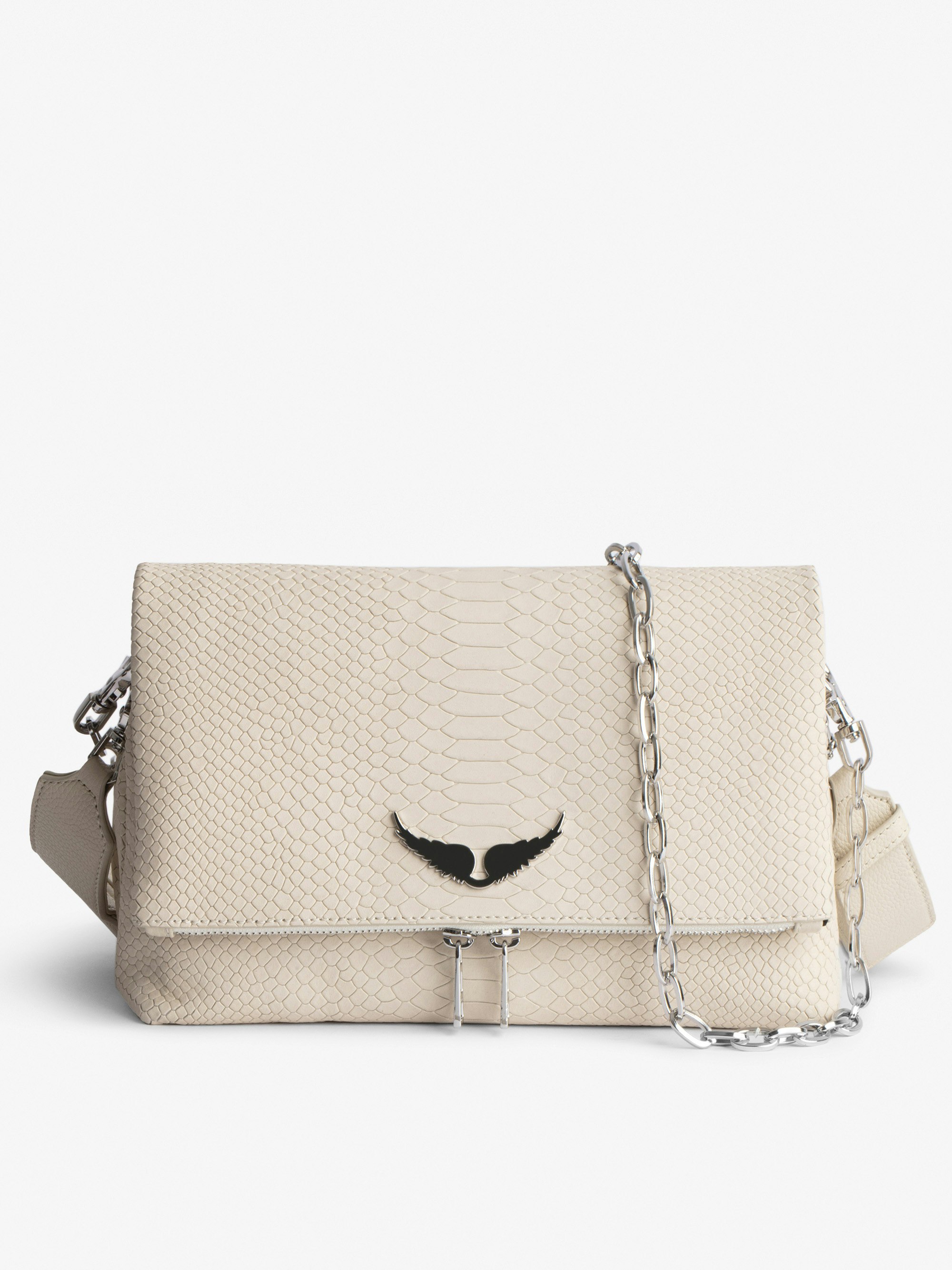 Rocky Soft Savage Bag - Women’s bag in ecru python-effect leather with a chain shoulder strap