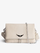 Rocky Soft Savage Bag - Women’s bag in ecru python-effect leather with a chain shoulder strap