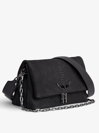 Rocky Soft Savage Bag - Women’s bag in black python-effect leather with a chain shoulder strap