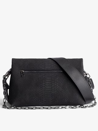 Rocky Soft Savage Bag - Women’s bag in black python-effect leather with a chain shoulder strap