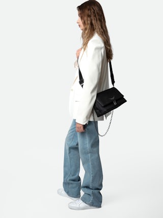 Rocky Soft Savage Bag - Women’s bag in black python-effect leather with a chain shoulder strap